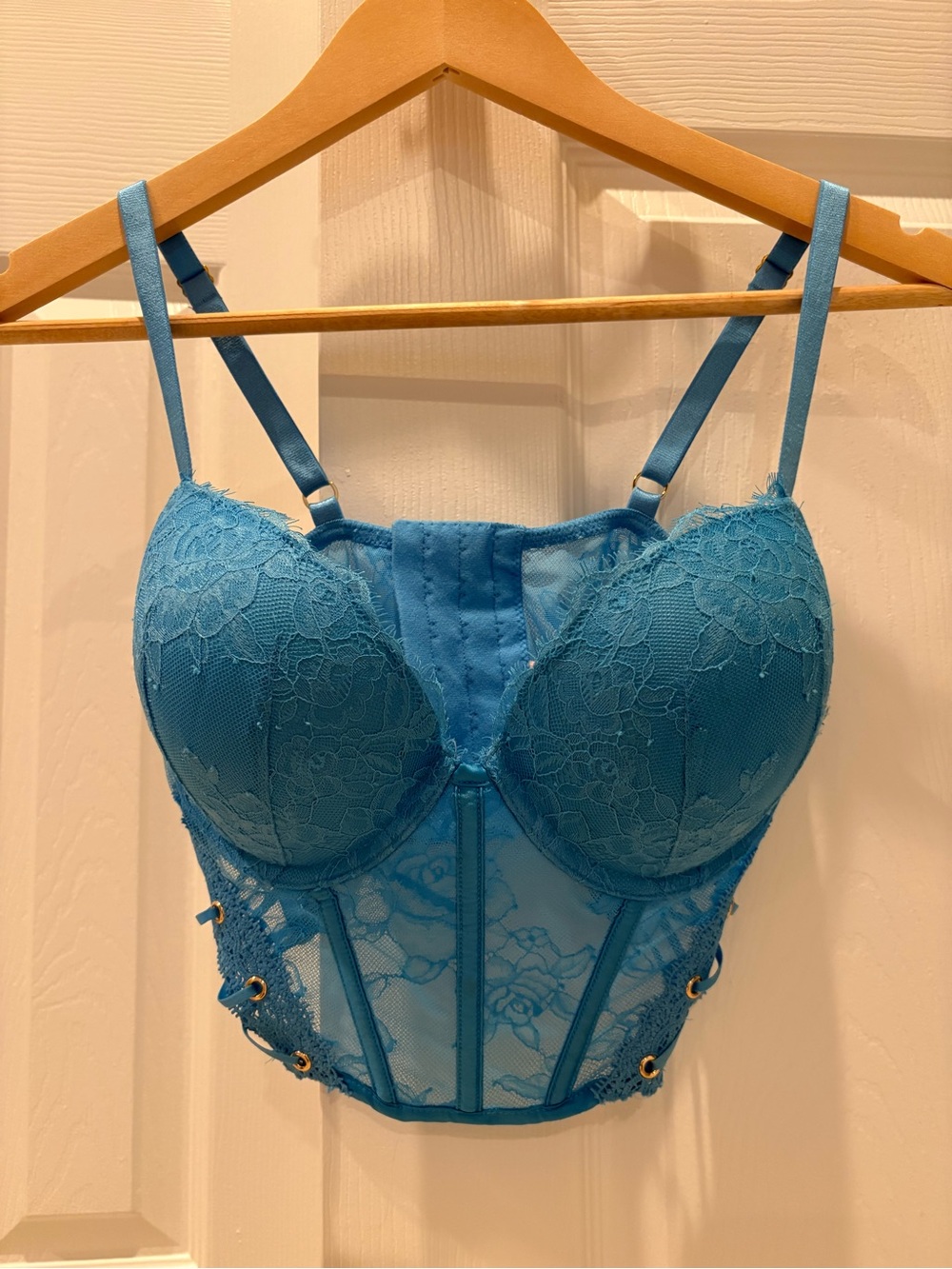 VS Lace Longline Bustier Bra — Teal Blue